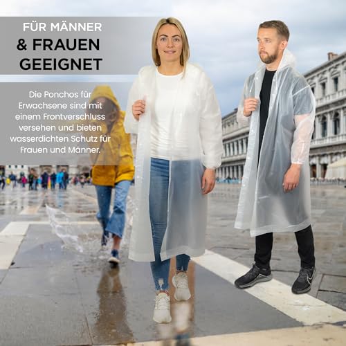 REDSTAR 2er Pack Regenmantel Damen und Herren – wasserfester Friesennerz, Regenponcho, Regencape, kompakt packbar, wiederverwendbar – lange Regenjacke mit großer Kapuze – Camping, Wandern,