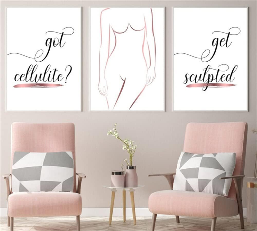 NATVVA 3 Pieces Rose Gold Body Sculpt Prints Body Contouring Wall Art Medical Spa Canvas Painting for Spa Salon Massage Beauty Salon Decor No Frame