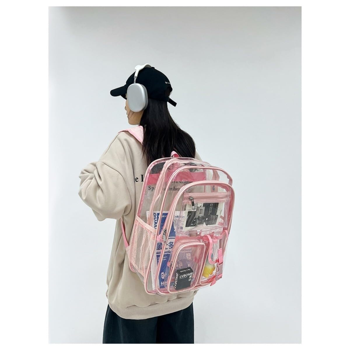 Zaino, Zaino in PVC trasparente | Multicolor da Viaggio Unisex: Zaino in PVC Trasparente con Cinghie Rinforzate(Rose)