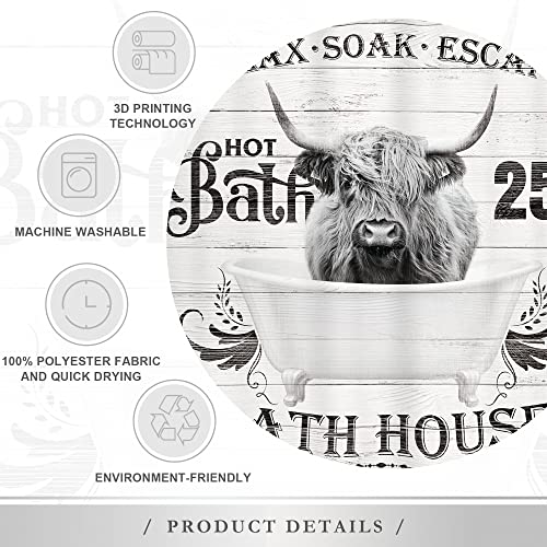 Glawry Funny Highland Cow Shower Curtain Bull Farmhouse Western Cattle In Bathtub Bath Rustic Farm Wildlife Animal Barn Hilarious Wood Cute 72Wx72L Inch Bath Accessorie Home Decor Fabric 12 Pack Hook #TOP4