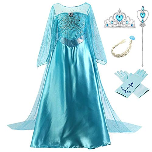 Kosplay Bevroren Sneeuw Koningin Elsa kostuums, Prinses Elsa Kostuum Korte Mouw Meisje Elsa Jurk Kerst Halloween Cosplay Feest Kostuum 120CM