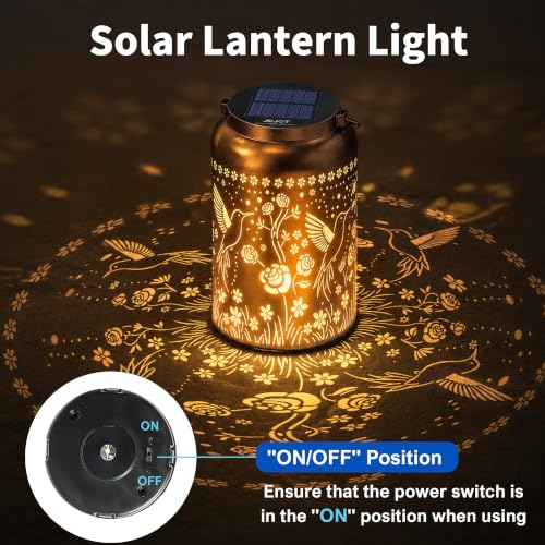 Image of JEJOT Hummingbird Solar Lanterns Outdoor Waterproof, Mothers Day Gifts, Birthday Gifts for Women Mom Grandma,Metal Hanging Solar Lantern for Yard,Garden,Porch Landscape Deconrations-2 Pack