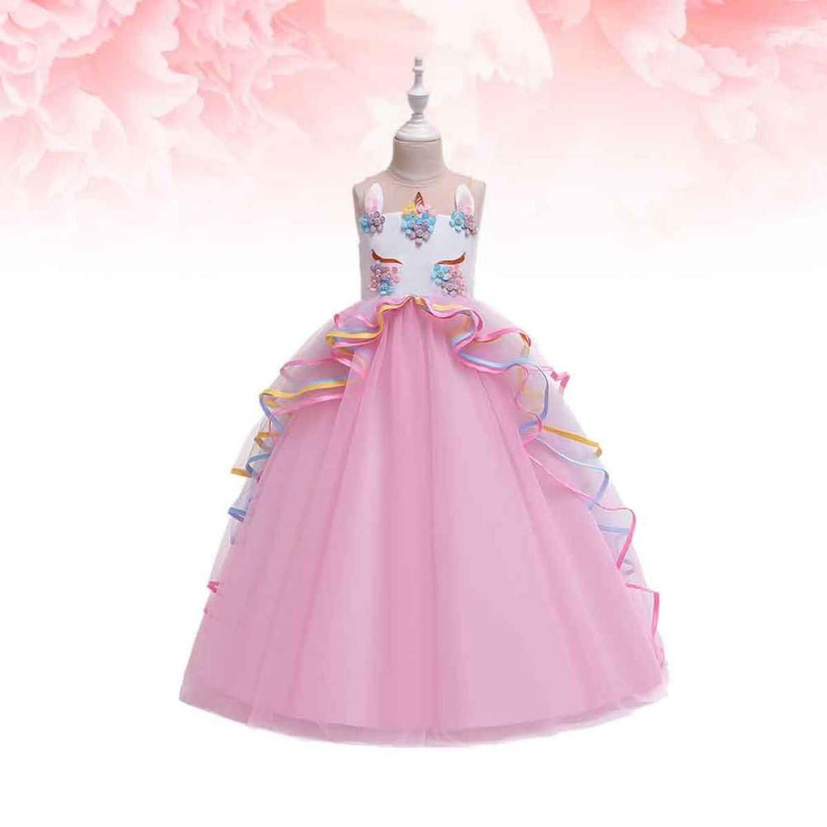 Didiseaon Vestito da Unicorno per Bambina, Costume Scena Cosplay Rosa