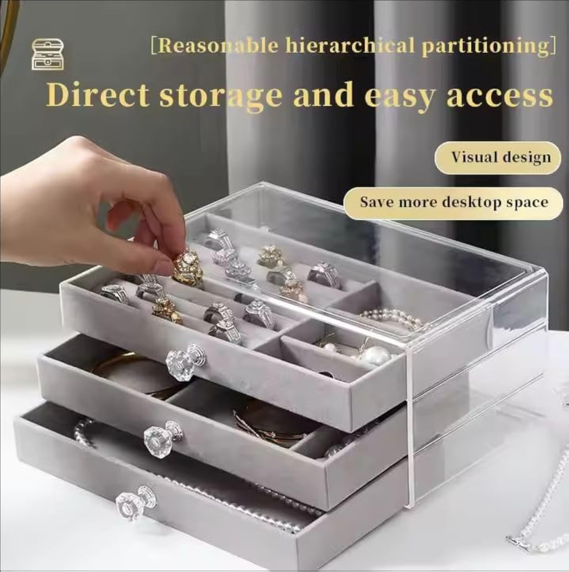 Three-Layer Drawer Acrylic Jewelry Storage Box, High-End Design