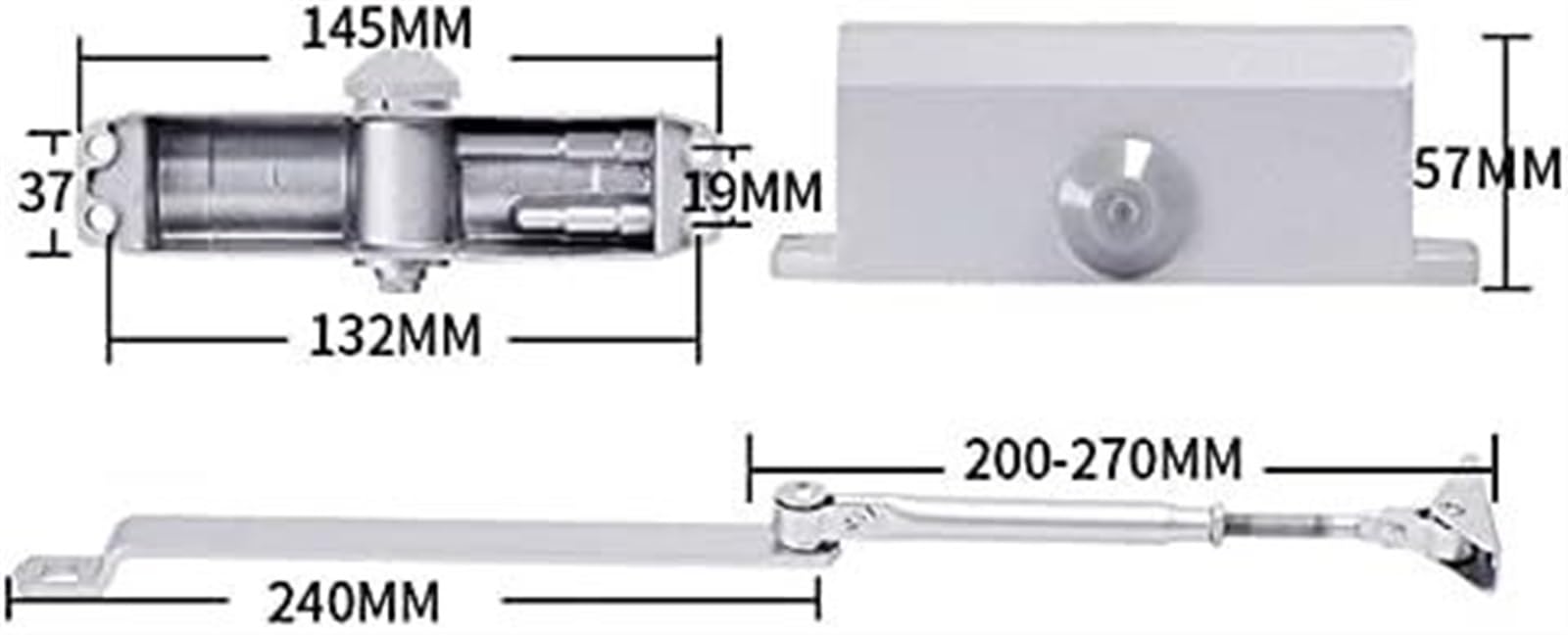 Regulowany aluminiowy automatyczny samozamykacz - samozamykający się zawias sprężynowy do drzwi przeciwpożarowych - 1 szt. wytrzymałe okucia do drzwi dla łatwej instalacji i zwiększonego