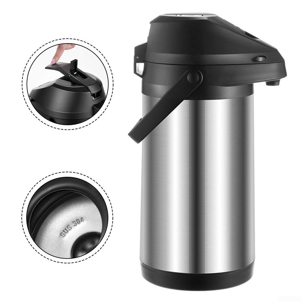 Distributeur de café Airpot en acier inoxydable avec pompe, carafe isotherme de 1,9 L pour boissons chaudes et froides, bouteille sous vide à double paroi avec brosse de nettoyage (1,6 litres)