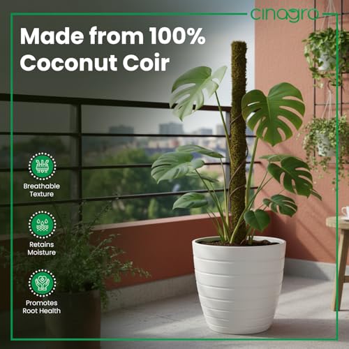Image of CINAGRO 3ft Natural Coir Moss Stick for Plant Support, Set of 4, Grass Pole | Aesthetic Garden Decor for Climbing Plant, Eco-Friendly, Biodegradable
