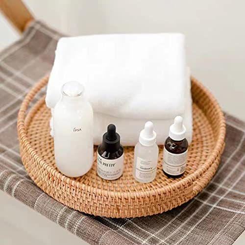 Round Wicker Tray,Rattan Tray - Woven Tray For Ottoman Coffee Table,Rattan Serving Tray For Bread,Fruit,Drinks,Snacks For Coffee Table,Rattan Decorative Tray,Honey Brown,14" #TOP6