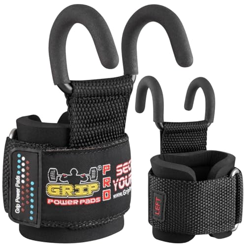Weight Lifting Hooks with Wrist Wraps Heavy-Duty Power Grips for Training Deadlifts & Pull-Ups Gym Strength Lifting Straps (Set of 2)