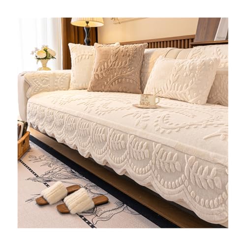 Funda de sofá suave de piel sintética de conejo para sofá modular, gruesa, antideslizante, elegante, color blanco, 90 x 210 cm, protector de cojín acogedor para decoración del hogar