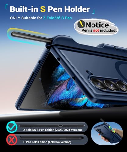 Image of BERFY for Z Fold 6 Case with Screen Protector, [Compatible with MagSafe] Built-in Kickstand & S Pen Slot & Hinge Protection, Full Body Shockproof Phone Case for Samsung Galaxy Z Fold 6, Blue