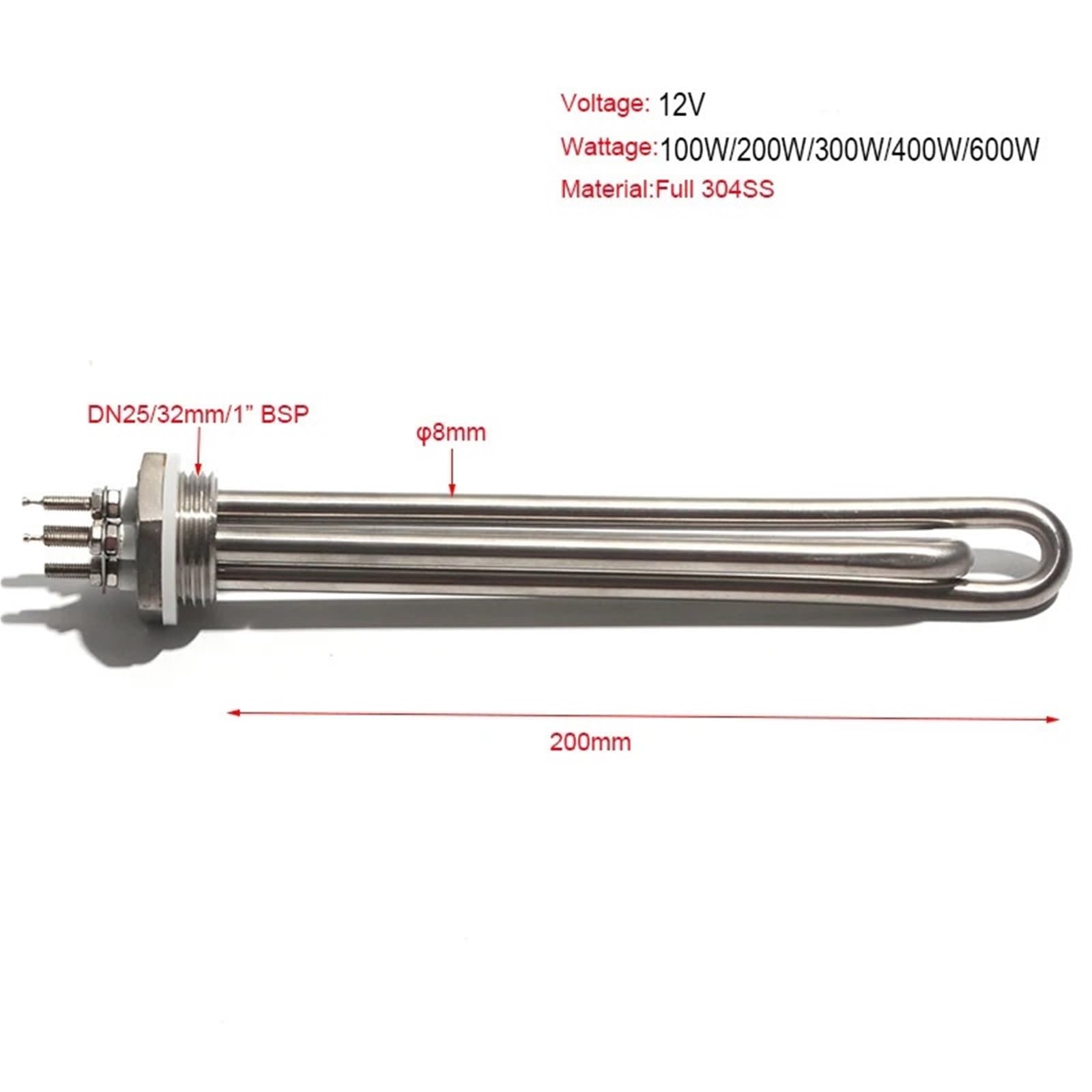 Calentador de agua inmersión, elemento calefactor 12V, 1 pulgada, DN25/32mm, 100W, 200W, 300W, 400W, 600W, tubo Tubular, Uds(12V 100W)