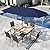 Sophia & William 7 Pieces Outdoor Patio Dining Set with 13ft Umbrella for 6 People, Patio Table and Cushioned Wicker Chairs Set with Navy Patio Umbrella, Faux Wood Tabletop