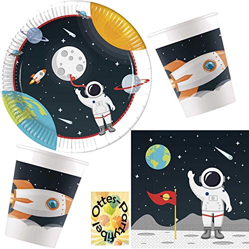HHO Weltraum-Party-Set Outer-Space-Party Astronauten-Party-Set 52tlg. für 16 Gäste Teller Papp-Becher Servietten