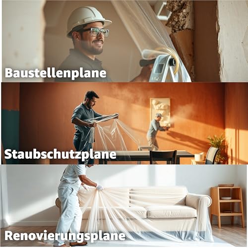 6x Malerplane 4x5 meter - Abdeckfolie - transparent & extra stark - als Malerfolie & Malervlies - Abdeckplane für Umzug & Renovierung