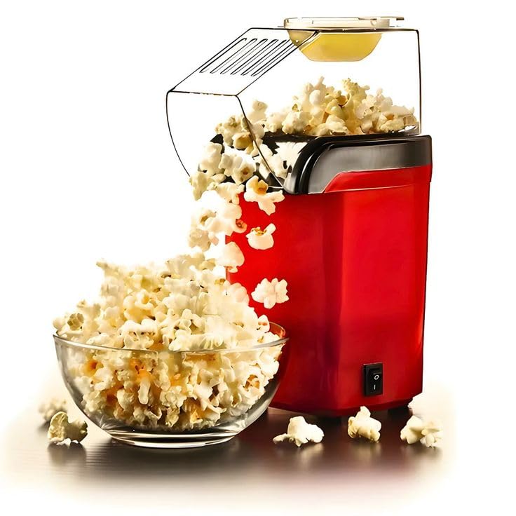 rt mini popcorn maker machine for home | hot air oil-free popcorn popper | 1200w fast electric popcorn maker with measuring cup & non-stick chamber | diy snack maker for kids & parties (red)