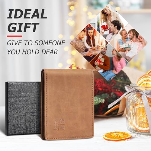 Image of Gostwo Mens Slim Bifold Wallet, RFID Blocking with ID Window & Card Slots | Faux Leather, Slim Front Pocket Fit, Multi Card Slots, RFID Privacy Protection, Gift for Men, Boy, Teen