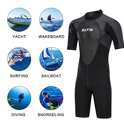 Wetsuit Shorty for Men 3mm Neoprene Back Zip Wetsuit Spring for Diving Surfing Snorkeling Swimming B301BK-L