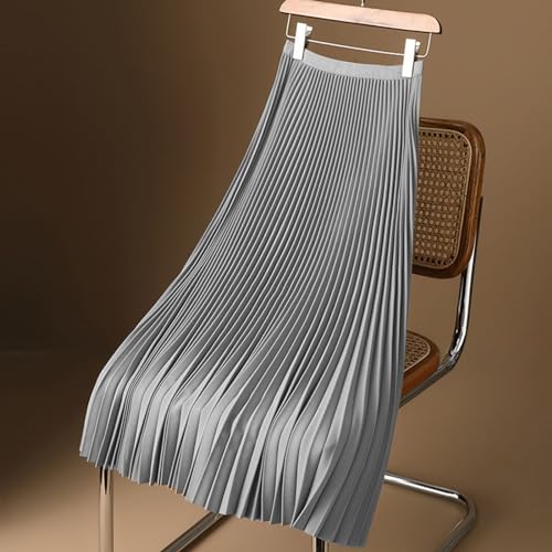 Women's Satin Metallic Pleated Skirt Elastic High Waist Flare Casual Long Swing A-Line Skirt Shiny Flowy Midi Skirt2