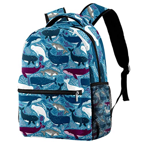 Sac à dos de voyage avec porte-bouteille et motif requin - Grand sac scolaire violet