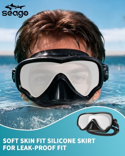 Image of Seago Adult Swim Goggles Mask Mirrored Tempered Lens, Anti UV /Fog No Blurring Clear Wide View with Nose Cover for Men Women