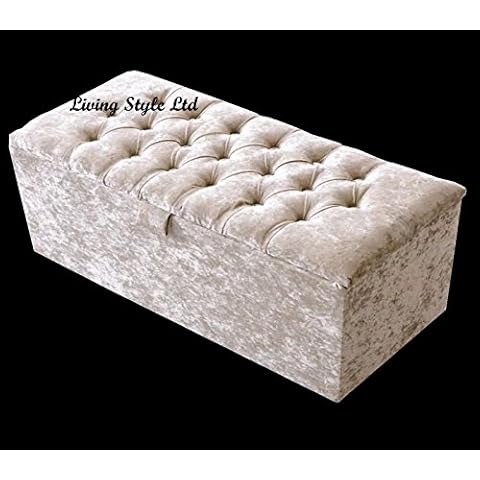 luxisleepltd, Beautiful Large Spanish BEIGE CHENNILE Fabric Crystal Diamante ottoman storage box blanket box Cover
