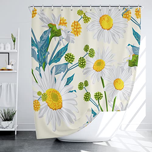 LIVETTY Daisy Floral Shower Curtain 180 x 180 cm Green Leaf Plant Bathroom Curtain Mould Proof Polyester Fabric Bath Curtain with 12 Hooks Washable Quick-Drying - Image 2