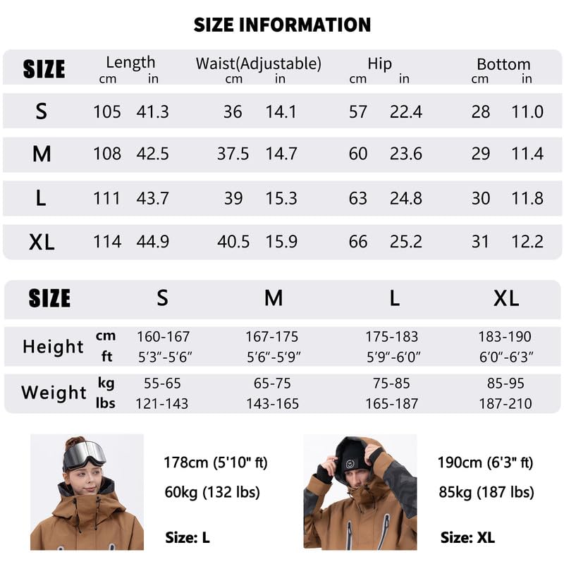 SNOWVERB Damen und Herren, superweit, 15 K, wasserdicht, Snowboard-Skihose, Arbeitskleidung, lockere Passform, Schneehose für Wintersport