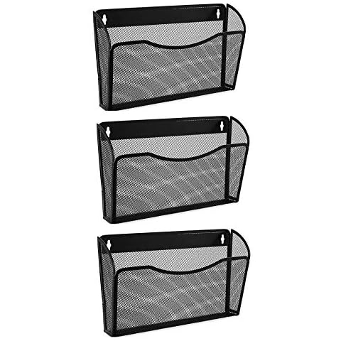 EASEPRES 3 Single Pocket Mesh Hanging File Organizer, Vertical Wall Mounted Magazine File Holder, Mount Basket Mail Paper Document Folder Organizing for Office, Home and School, Black Cover