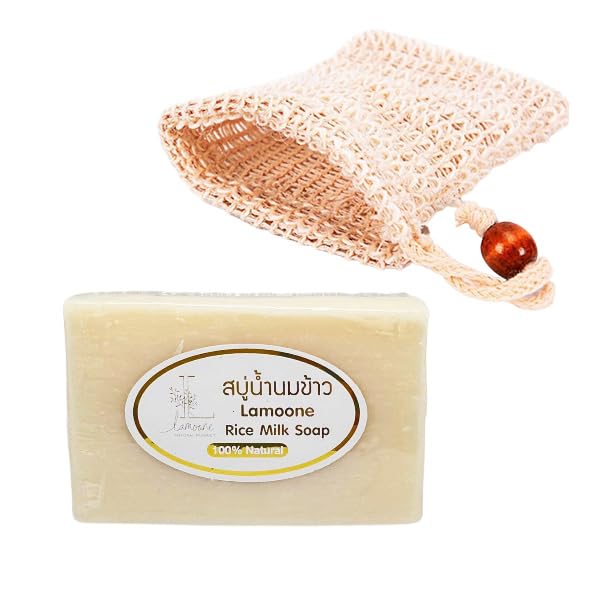 Miniatura 8 de Jabón de leche de arroz a base de hierbas + bolsa exfoliante natural, espuma suave, jabón orgánico hidratante, barra de jabón de colágeno glicerina