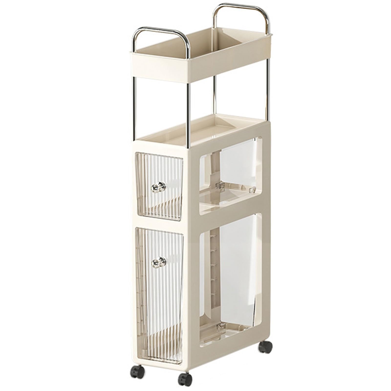 3-poziomowy wąski wózek do przechowywania z uchwytem, przezroczyste szuflady do kuchni, pralni, wąskie przestrzenie, wszechstronny organizer (40 x 18 x 90 cm) – łatwy dostęp i oszczędność miejsca