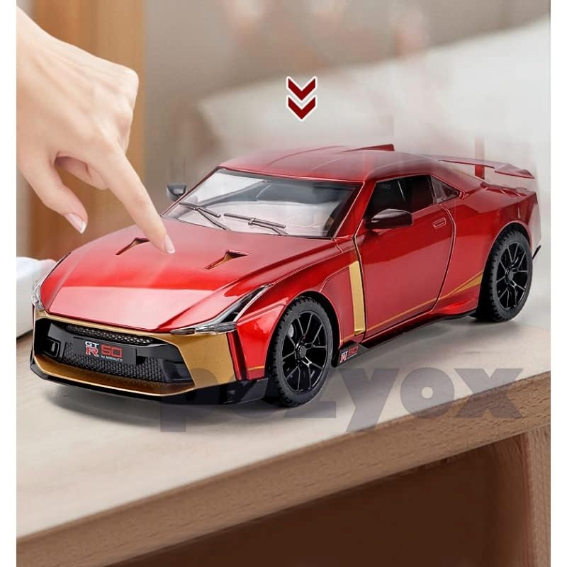 Image of Diecast GT R-50Toy Car 1:24 Scale Model,Pull Back Vehicles Alloy Simulation Supercar with Lights and Sound Also for Car Dashboard,Kids,Adult (Red)