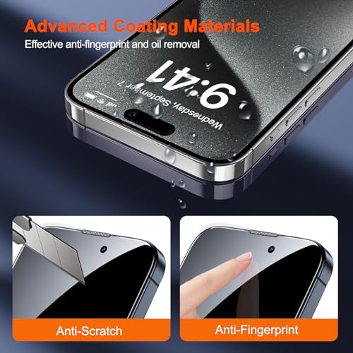 SIBEITU 3 Pack for iPhone 15 Pro Screen Protector with 3 Pack Camera Lens Cover Protector Accessories, 6.1 Inch HD Clear 9H Hardness Tempered Glass Film, Case Friendly & Scratch Resistent