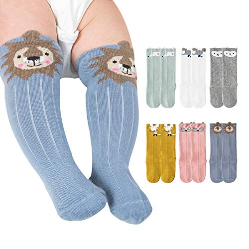 J-Box Baby Knee High Warm Socks Newborn Girls Boys Infant Cotton Cute Animal Tube Socks 12-24 Months 6 Pairs Toddler S