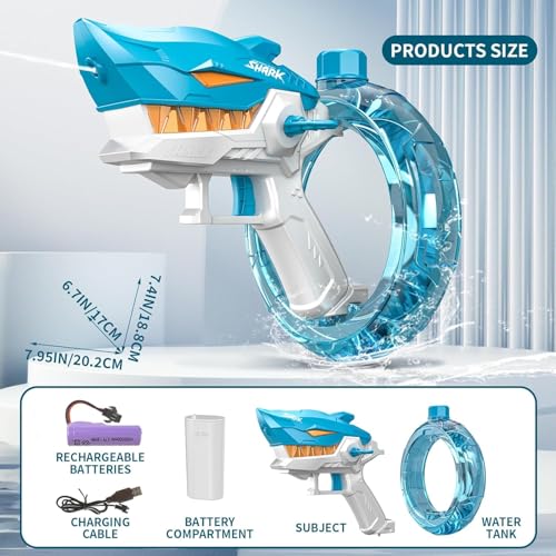 Image of Storio Rechargeable Electric Water Pistol Powerful Squirt Guns for Adults, Kids, Bottle Electric Gun, 300CC Shark Gun for Kids Ages 8-12, 4-8, 3-5 | Perfect Summer Gift (14315)