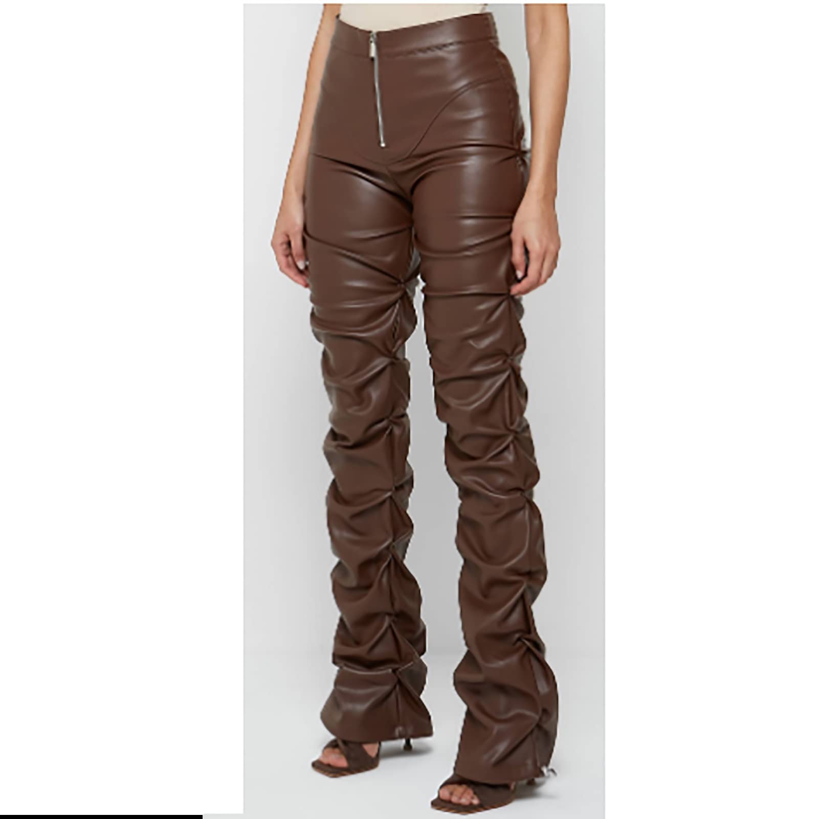 Leggings da donna in ecopelle con tasca, taglie forti, per ragazze, vita alta, pantaloni tubolari