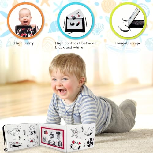 Image of SNOWIE SOFT Cloth Books for Babies 0 to 3 Years, Black and White High Contrast Baby Toys for 6 to 12 Months for Brain Development, Tummy Time, Montessori Learning Activitie and Visual Stimulation Toy