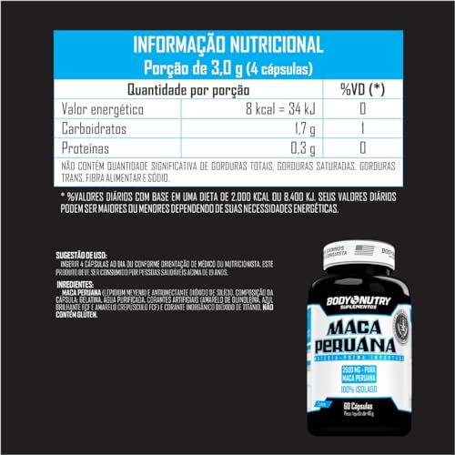 Maca Peruana Premium 2500mg 100% Maca Peruana Pura Pote 60 Cápsulas Matéria Prima Importada Para Hom