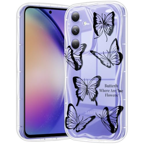Coque Samsung Galaxy A54 5G silicone transparent avec joli motif papillon noir