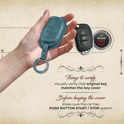 Image of Keyzone dual leather key cover for Hyundai Exter, i20, Creta, Venue, Tucson, Alcazar, Grand I10, Aura, Xcent flip key