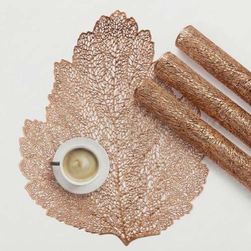 Image of Kuber Industries 4 Pcs Set Leather Side Table Mats | Washable Placemat /Dining Table Mat for Wedding and Family Functions | Patta Design - Copper