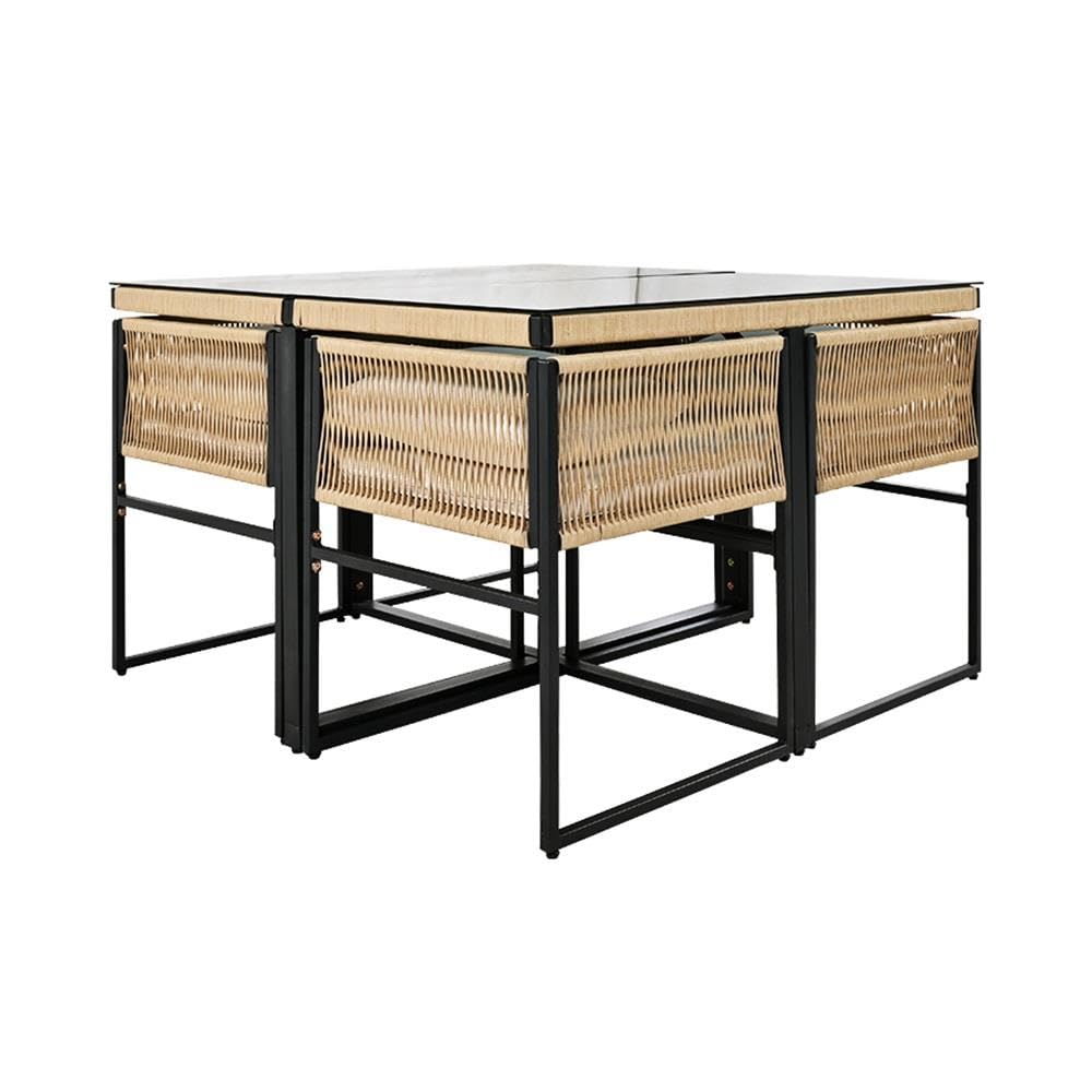 ESTEXO Sitzgruppe Gartenmöbel Set Essgruppe stylisches Rope Design Outdoor Gartenset Cube für 4 Personen (Beige)