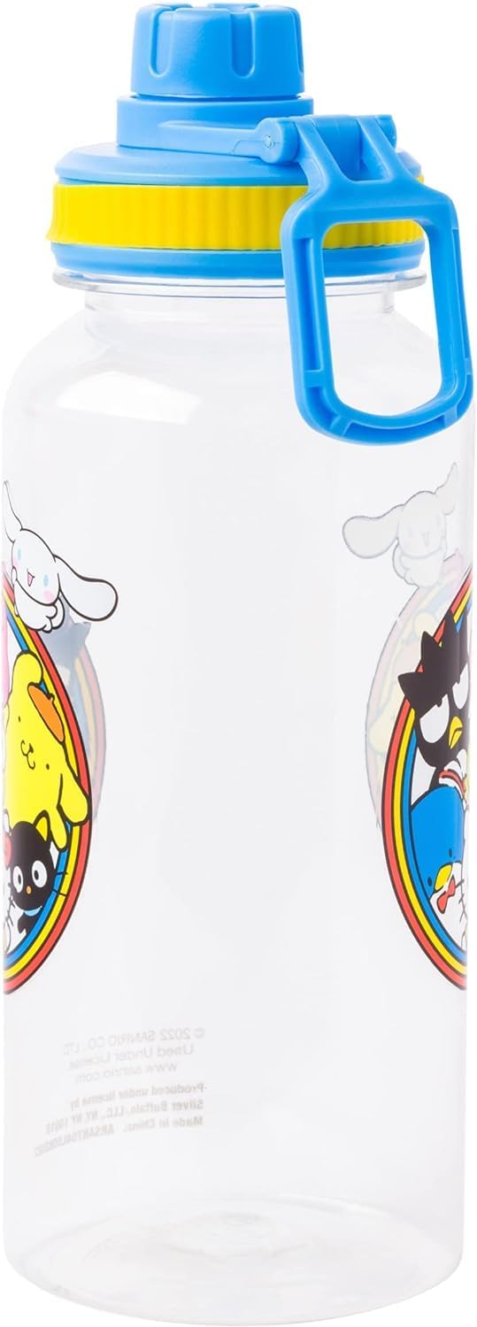 Silver Buffalo Sanrio Hello Kitty and Friends Featuring Badtz-Maru, Pompompurin, Keroppi, My Melody, Tuxedo Sam, Cinnamoroll, and Chococat Plastic Bottle with Sticker Set, 32 Ounces - Image 6