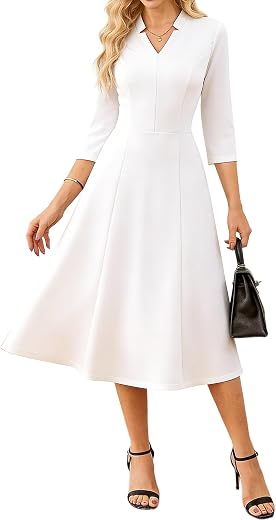 GRACE KARIN Work Dresses for Women 2026,Midi Business Dress,3/4 Sleeve Classy Fit and Flare Dress with Pocket