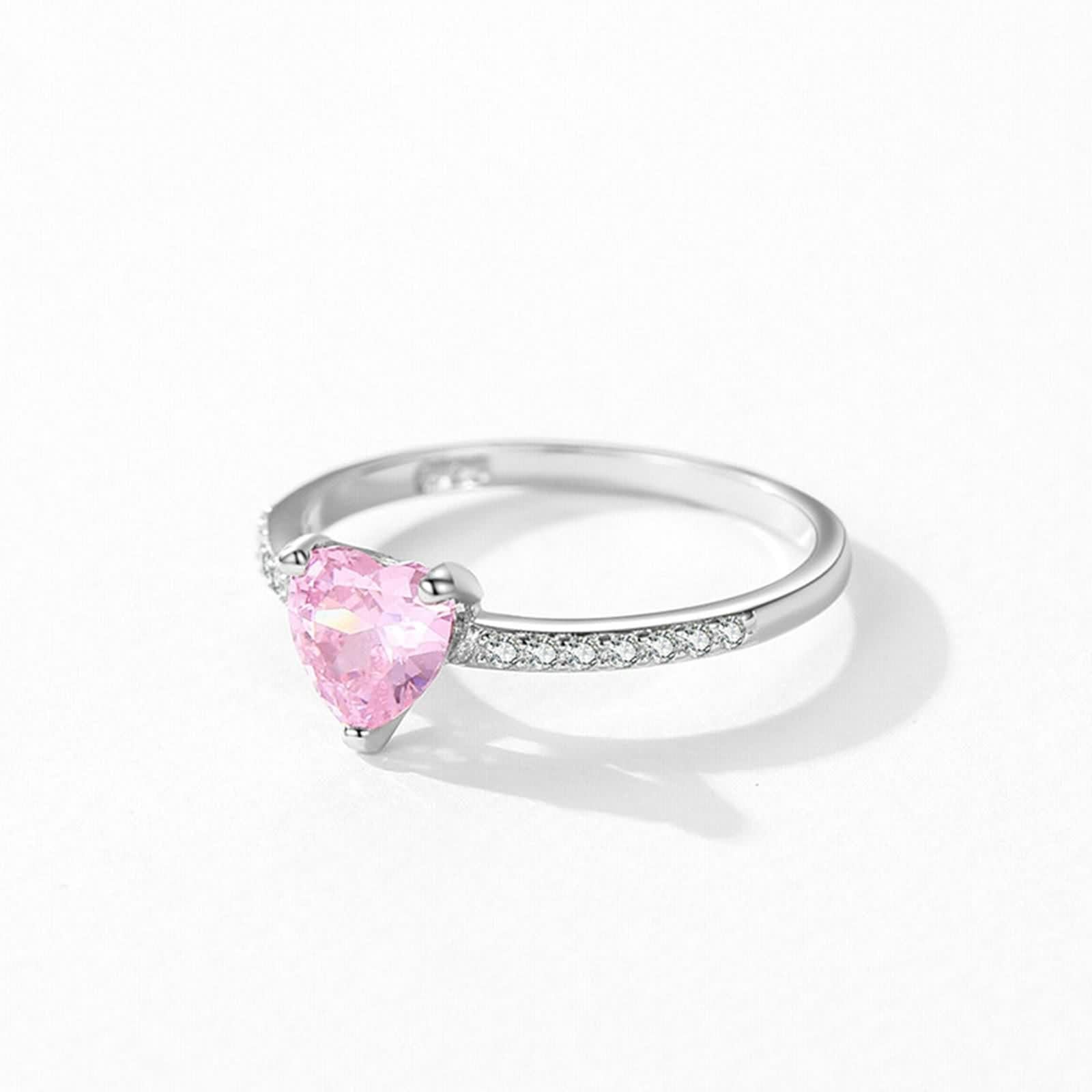 Anillo de mujer de platino, alianzas con forma de corazón de 1 ct, zafiro rosa fabricado en laboratorio, plata Pt950, talla 53 (16,9)