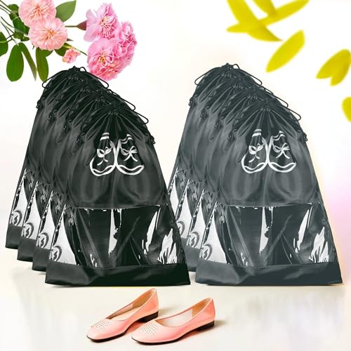 Image of Heart Home Pack of 8 Travel Shoe Organizer | Storage Bags | Travel Carrying Bag | Storage Organizers Set | Shoe Cover with Transparent Window | Shoe Dori Cover | Black & Gray