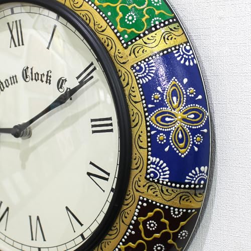 Image of RANDOM Brass Sweep Silent Wall Clock, Embossed Design, Round, 30x30 cm, Multicolour for Home Office (Rajasthani Embossed Design)