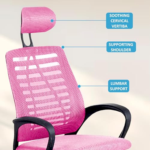 Image of Casa Copenhagen,Mesh Office Desk Chair,Rocking Chairs Ergonomic Computer Chair Adjustable High with Headrest and Comfortable Armrest Swivel Chair - Cherry Pink & Black Handle