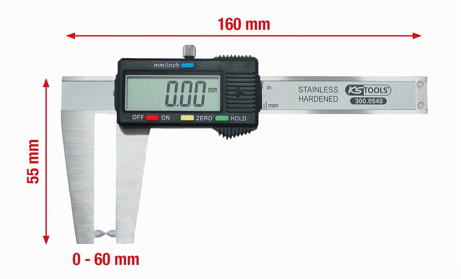 KS Tools 300.0540 - Pie de rey digital en caja de plástico (tamaño: 160 mm)