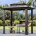 Aoxun Grill Gazebo 8 x 5FT, Outdoor Barbecue Gazebo with Double Polycarbonate Top, Aluminum Grill Canopy with Shelves for Patio, Lawn, Garden